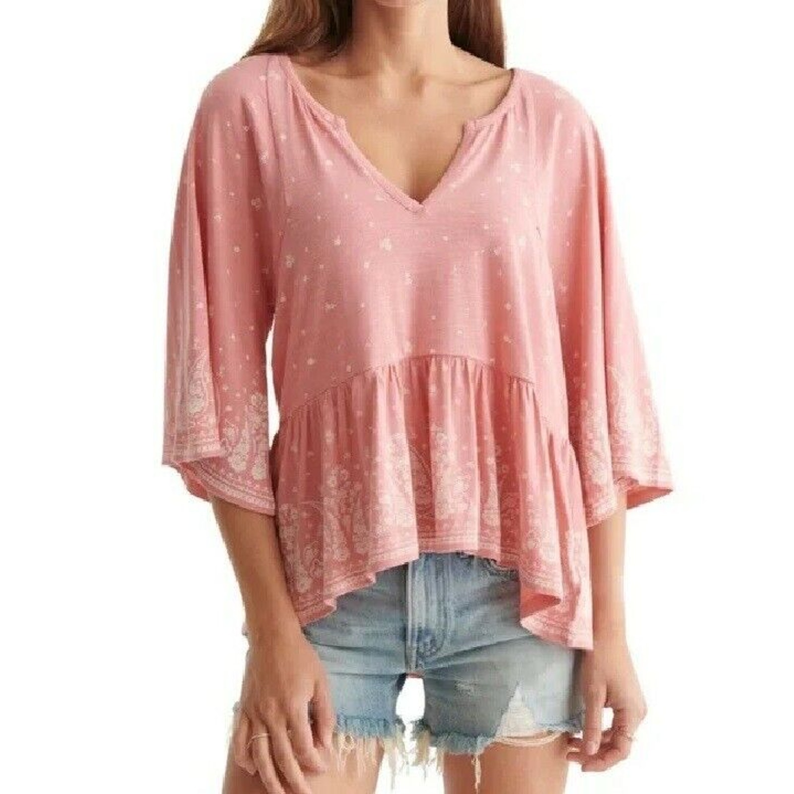 Lucky Brand Ladies Pullover Peplum Knut Top Coral M Nwt 69